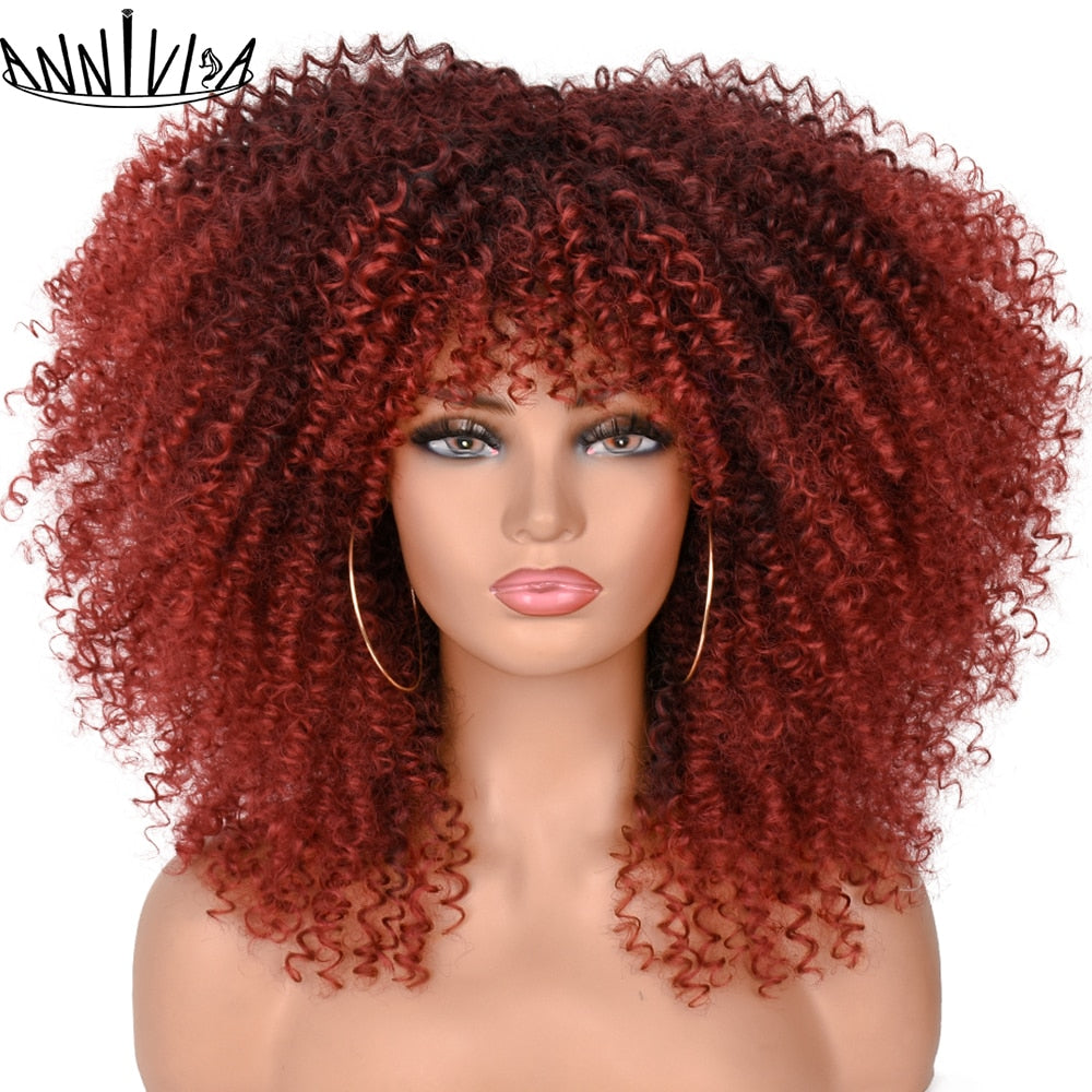 Kinky Curly Afro Wig with Bangs | 11 Colors
