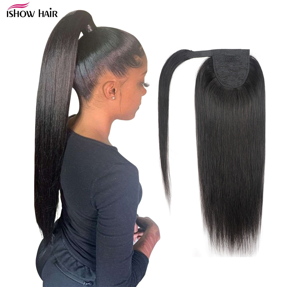 Long Straight Wrap Around Clip In Ponytail Extension | Human Hair