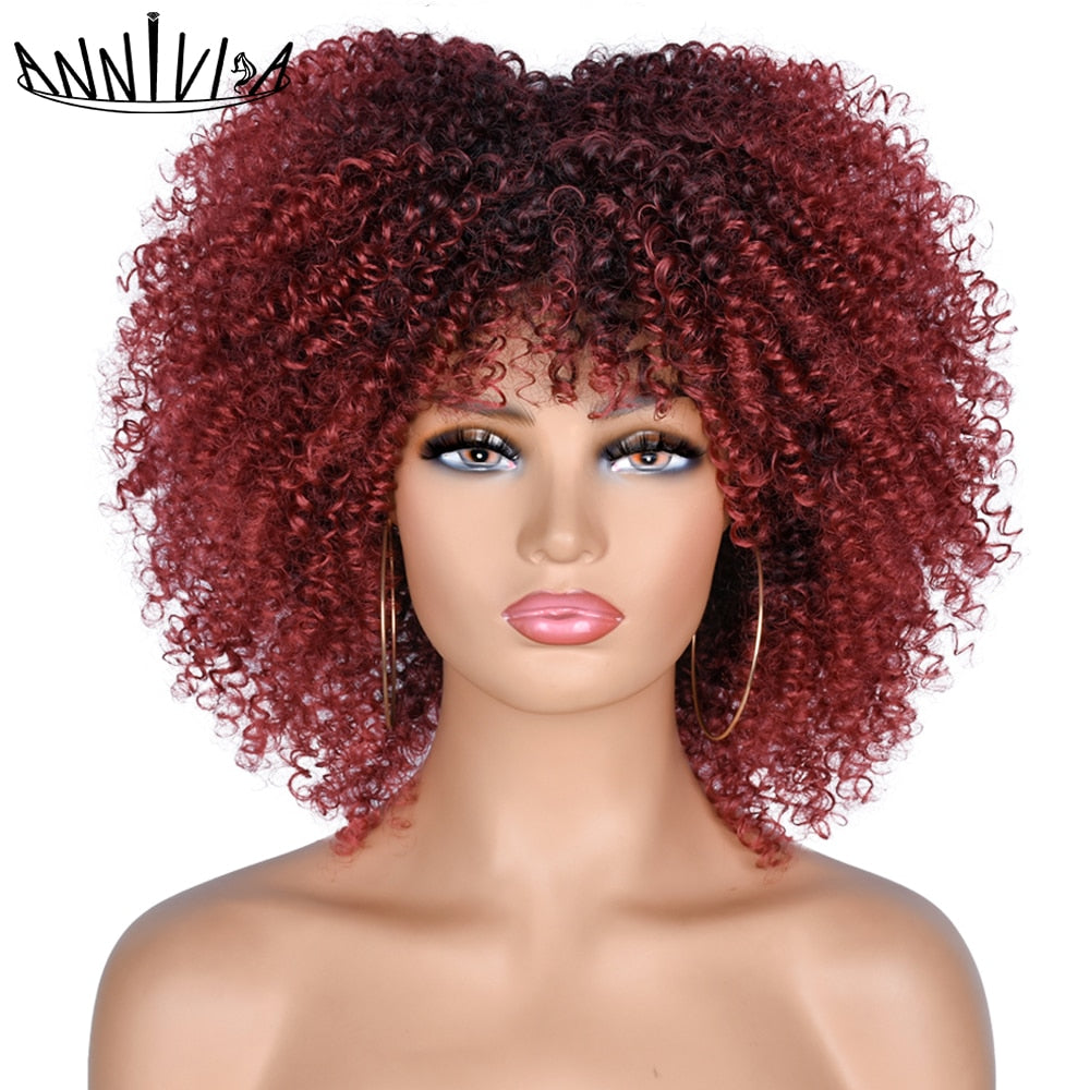 Afro Kinky Curly Wig with Bangs | Ombre