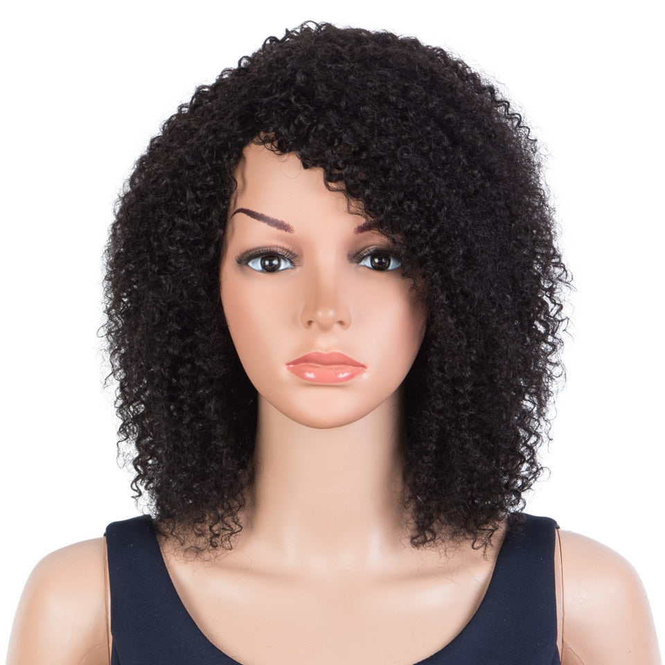 Kinky Curly Human Hair Wig | Ombre Highlights | Human Hair Wig With Bangs | 4a Curly Wig