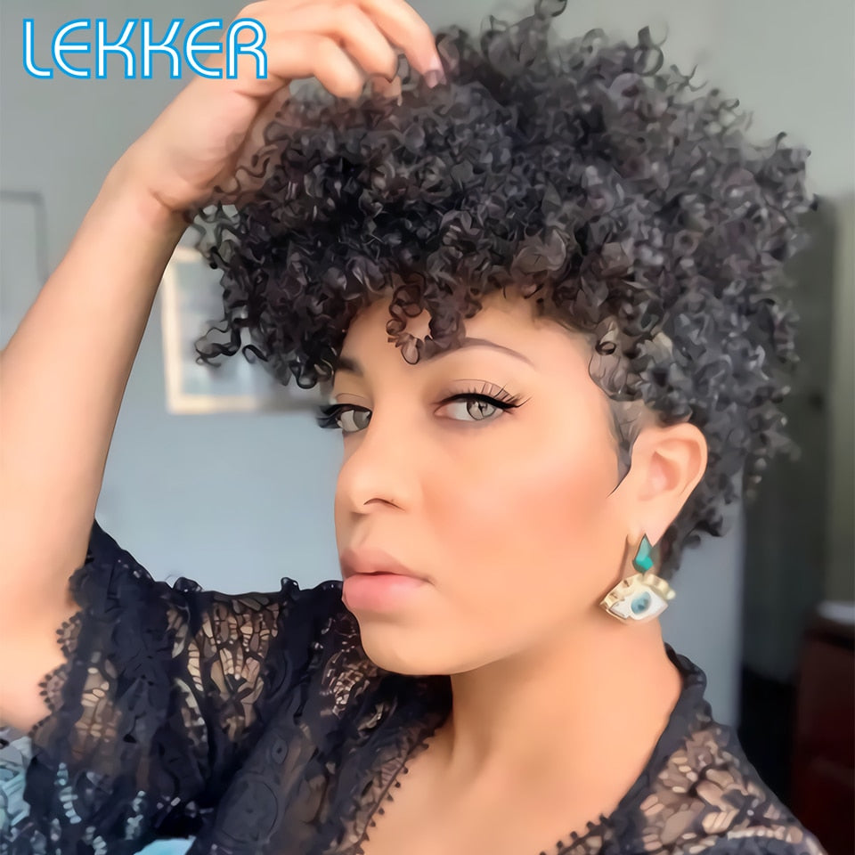 Natural Kinky Curly Pixie Cut wig | Human Hair | Side Part