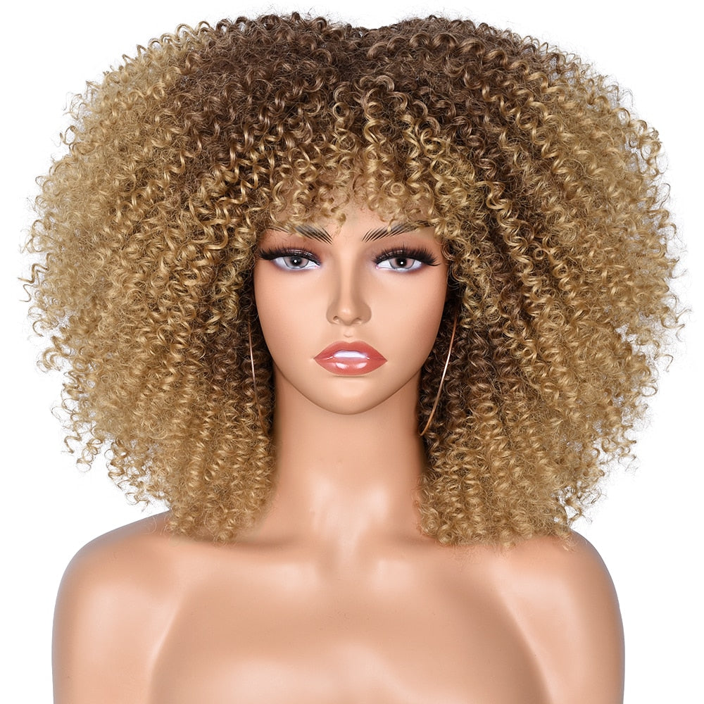 Short Kinky Curly Wig With Bangs