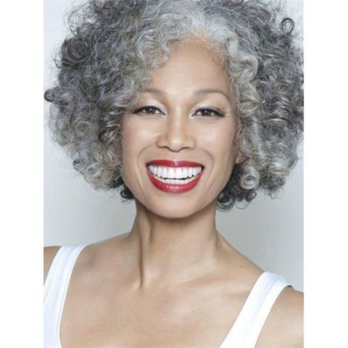 Gray Gradient Curly Hair Pixie Cut Afro Wig