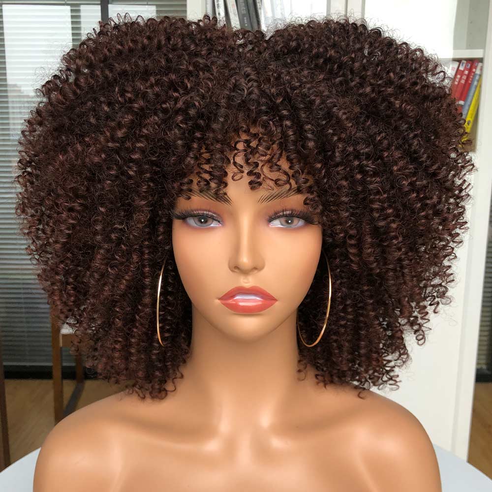 Short Kinky Curly Wig With Bangs