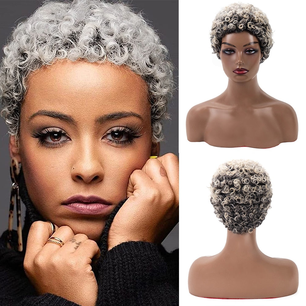 Synthetic Short Curly Wig | Ombre Grey
