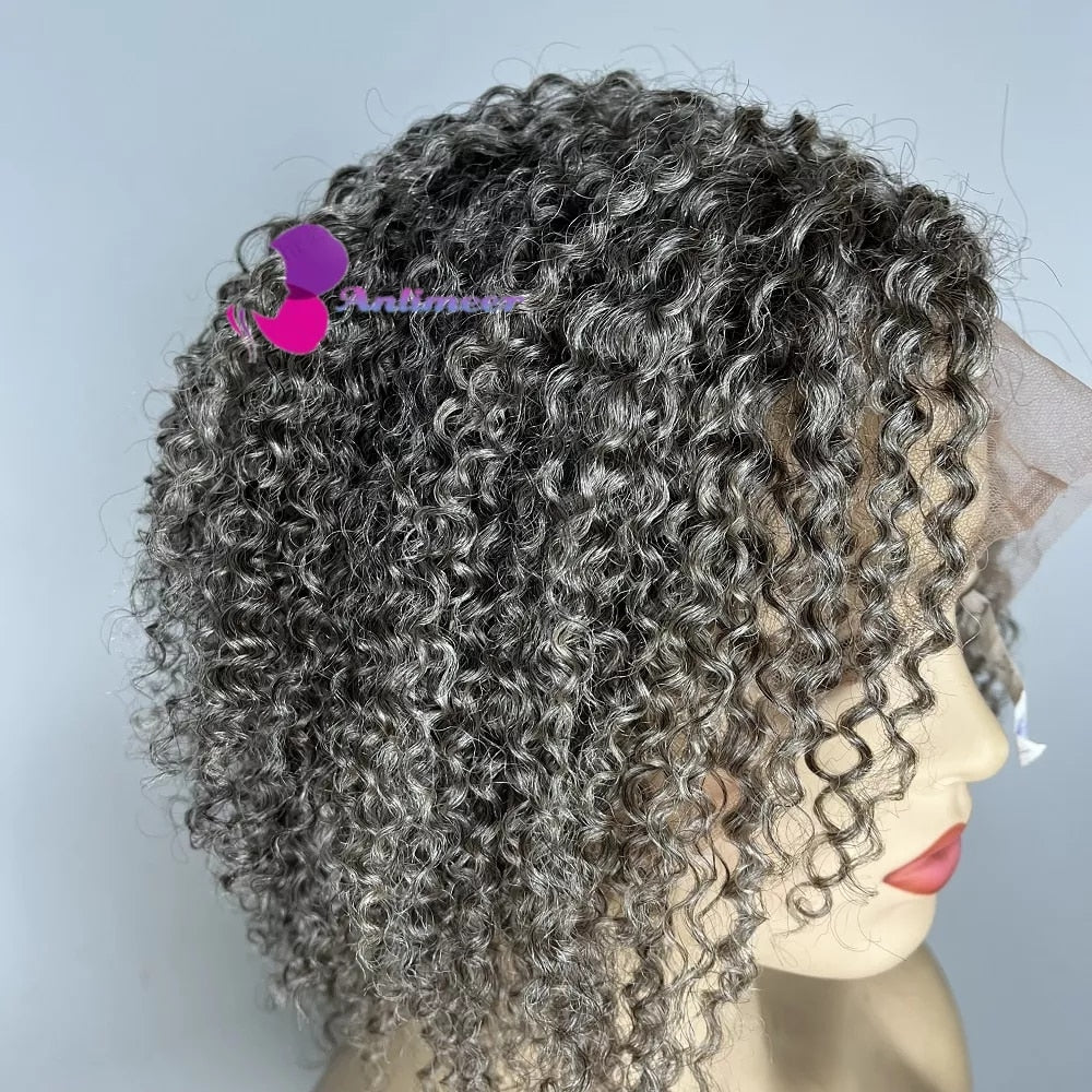 Afro Kinky Curly Human Hair Wig | Silver Gray