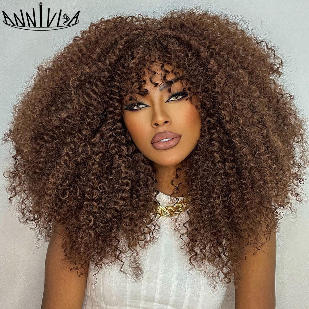 Kinky Curly Afro Wig with Bangs | 11 Colors