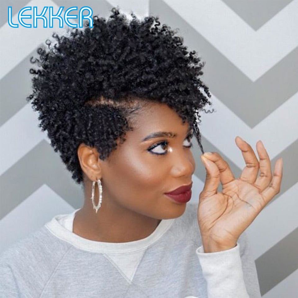 Natural Kinky Curly Pixie Cut wig | Human Hair | Side Part